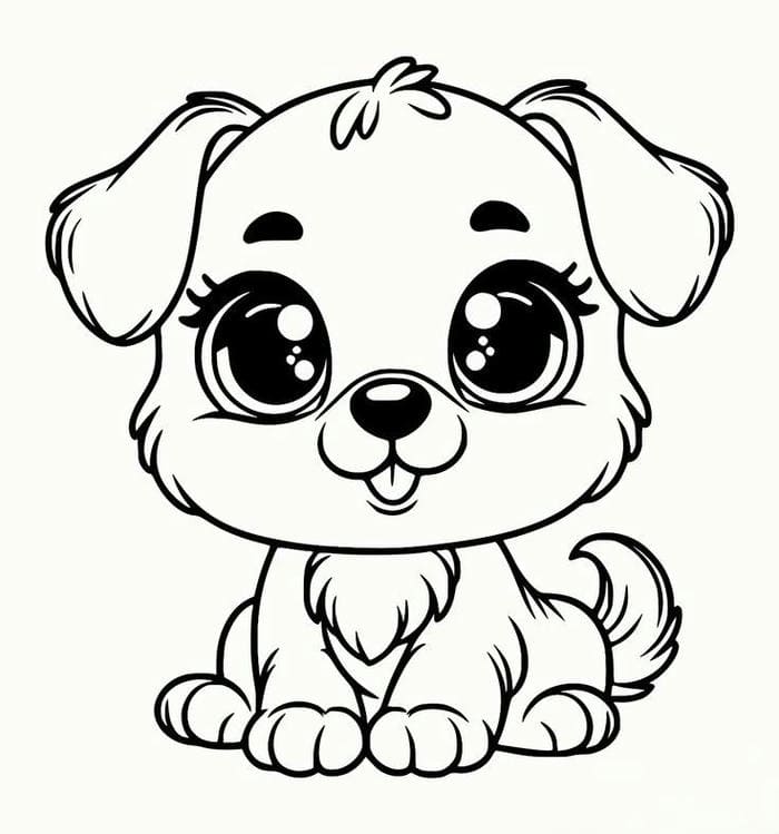 Tranh tô màu chó con đơn giản, cute cho bé