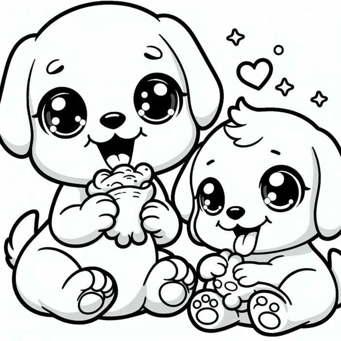 Tranh tô màu chó con ham ăn đáng yêu