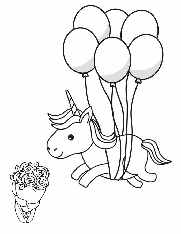 Tranh tô màu chùm bóng bay cùng kỳ lân siêu đáng yêu