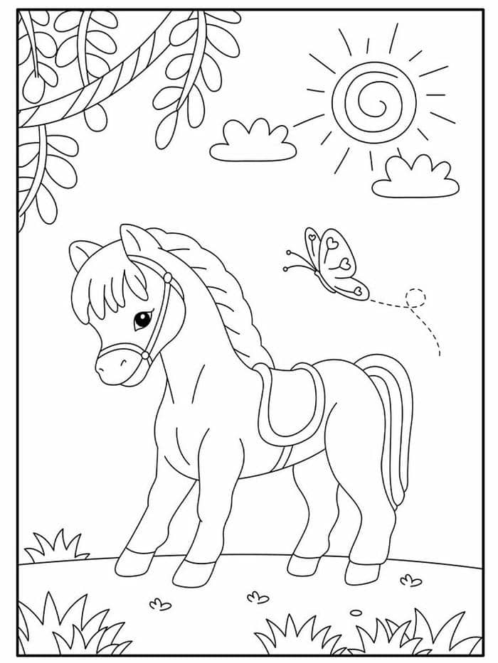 tranh to mau con ngua cute dang yeu