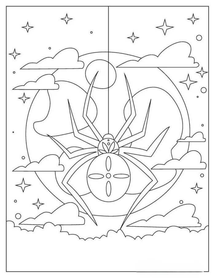 Tranh tô màu con nhện kéo tơ