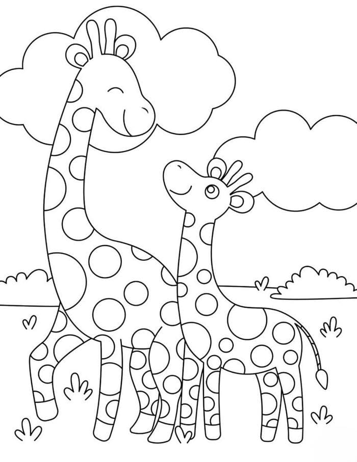 Tranh tô màu đơn giản hình hươu cao cổ