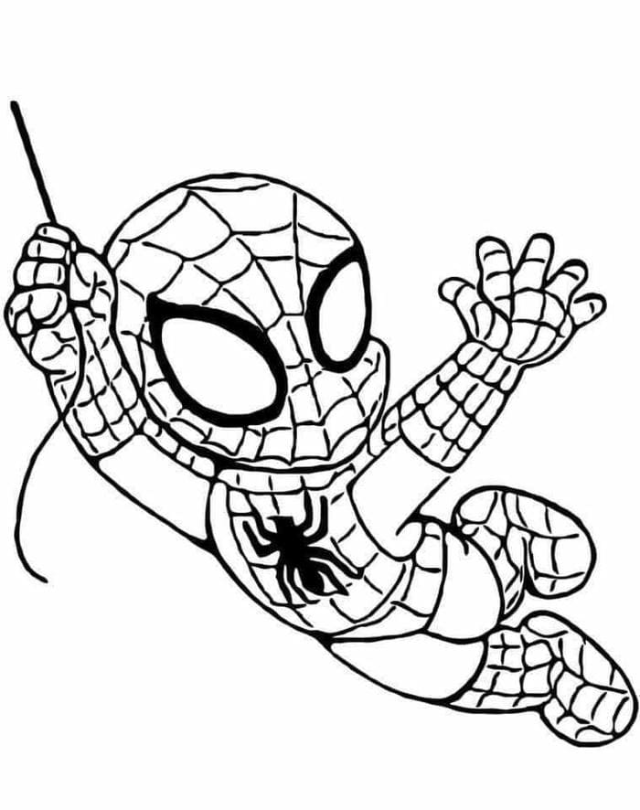 tranh-to-mau-hinh-chibi-spiderman-du-day Tranh tô màu hình chibi Spiderman đu dây