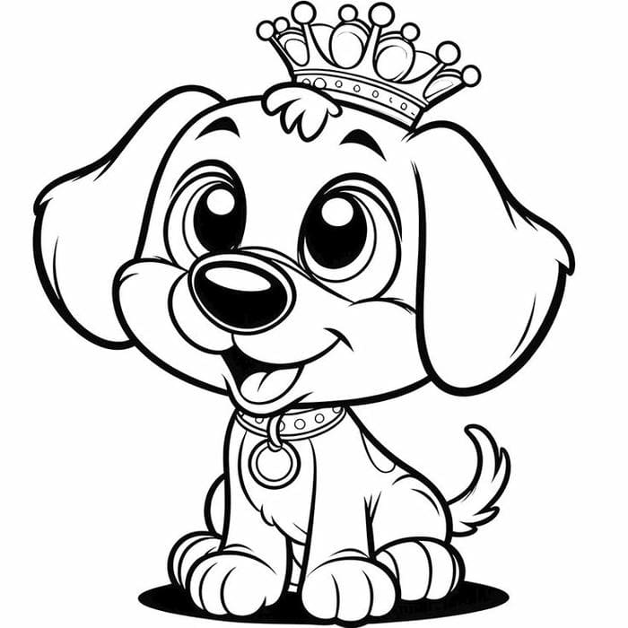 Tranh tô màu hình chó con đội vương miện