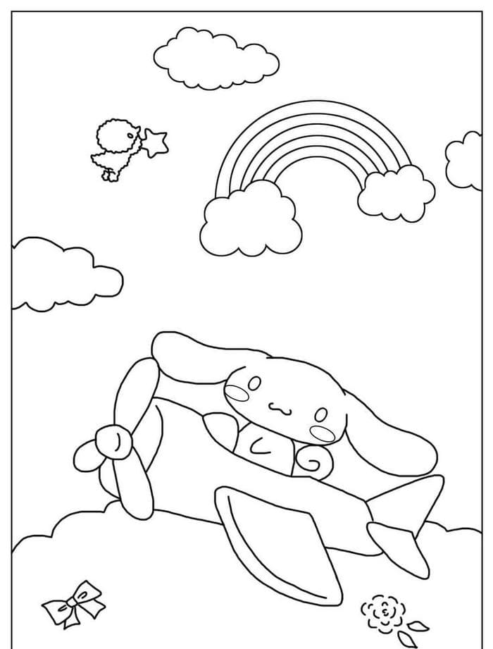 Cinnamoroll điều khiển chiếc máy bay trên bầu trời