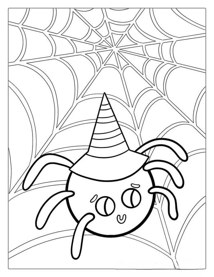 Tranh tô màu hình con nhện đội mũ cute cho bé