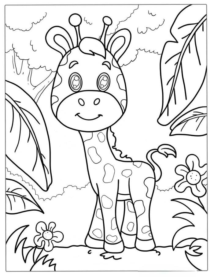 Tranh tô màu hình hươu cao cổ đơn giản cho bé