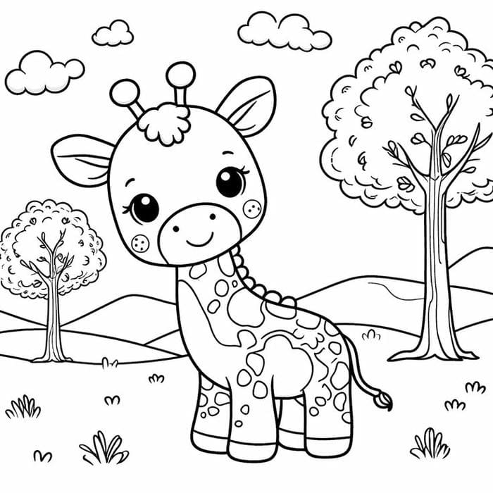 Tranh tô màu hình hươu cao cổ siêu đáng yêu