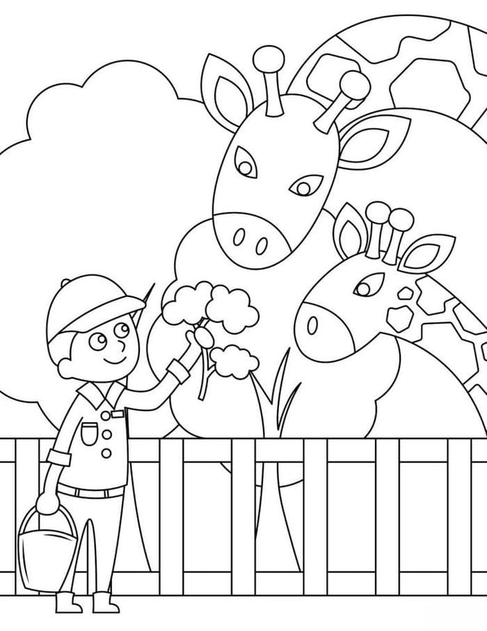 Tranh tô màu hình hươu cao cổ trong sở thú