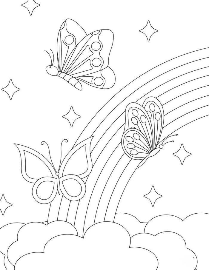 tranh-to-mau-hinh-nhung-chu-buom-va-cau-vong Tranh tô màu hình những chú bướm và cầu vòng