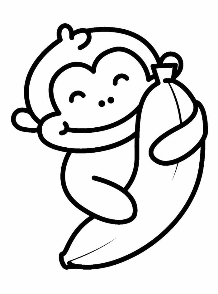 Tranh tô màu hình quả chuối và con khỉ