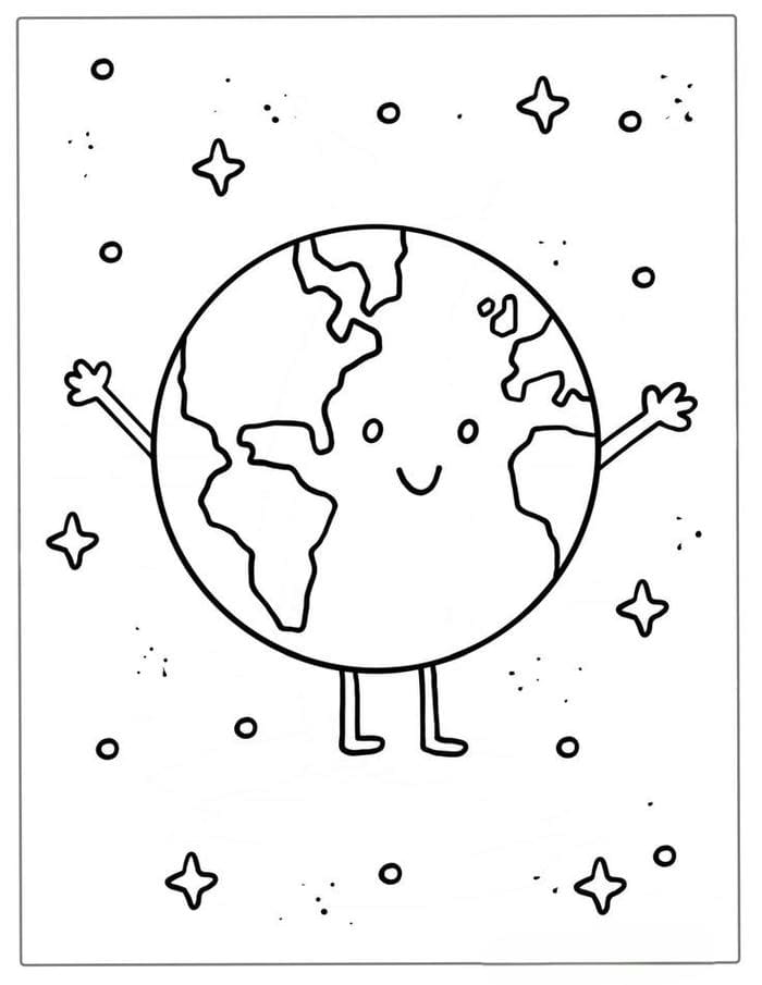 Tranh tô màu hình trái đất dễ thương