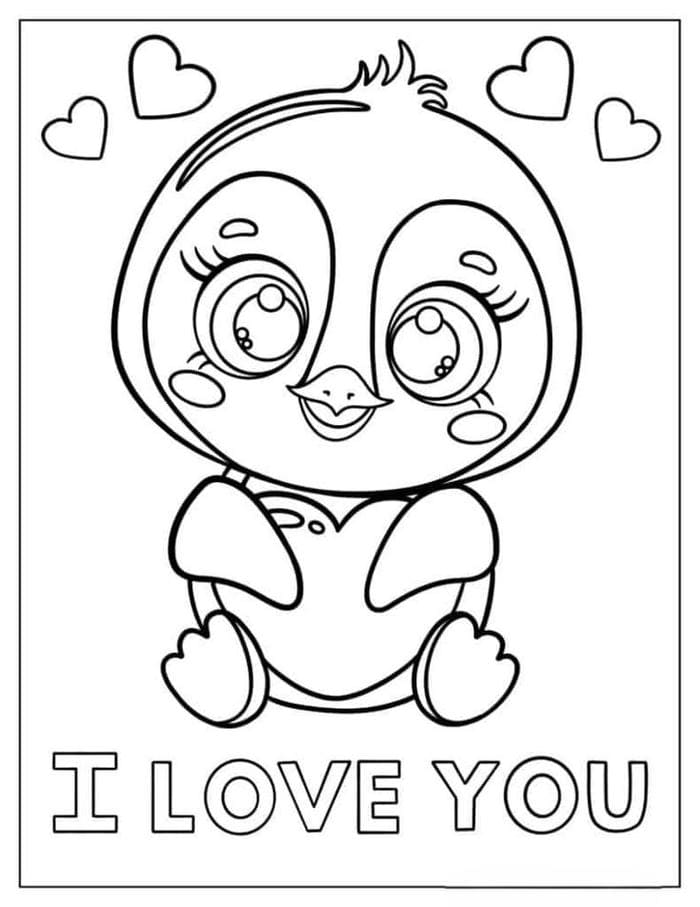 Tranh tô màu hình trái tim và chim cánh cụt