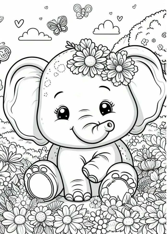 tranh to mau hinh voi con doi vong hoa de thuong