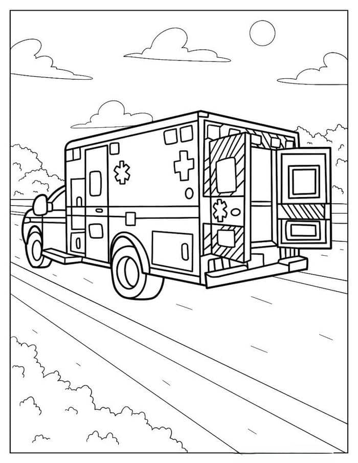 Tranh tô màu hình xe cứu thương cho bé
