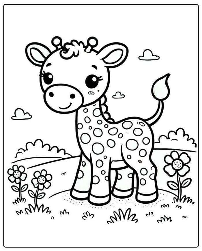 Giraffe Colouring Page Template - 7