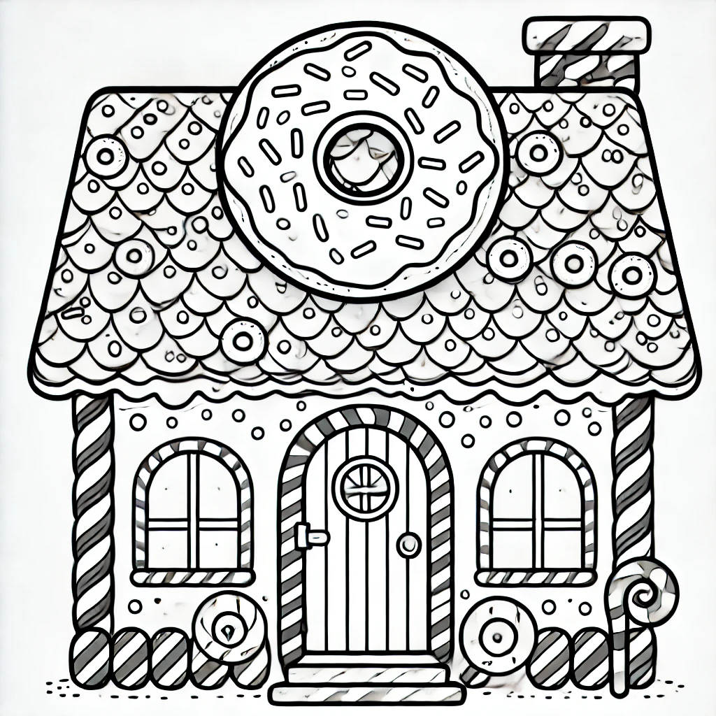 tranh-to-mau-ngoi-nha-banh-donut-cho-be Tranh tô màu ngôi nhà bánh donut cho bé