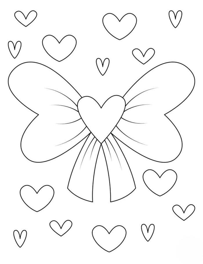 Tranh tô màu nơ hình trái tim siêu đáng yêu