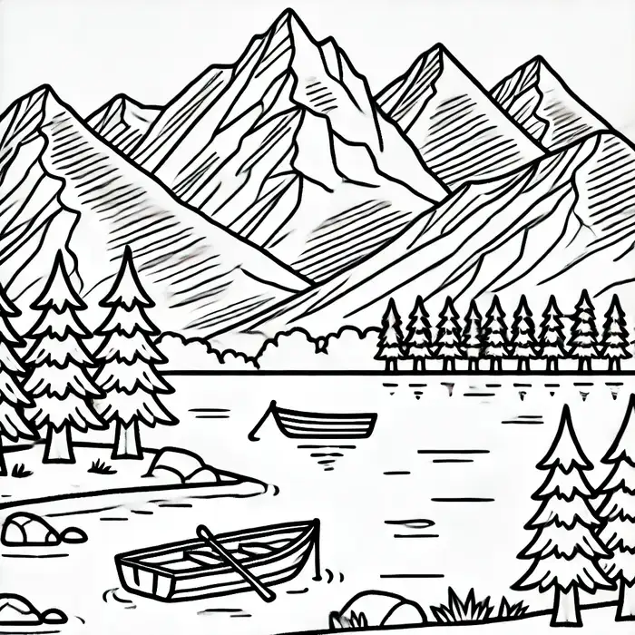 Tranh tô màu phong cảnh hồ nước đẹp