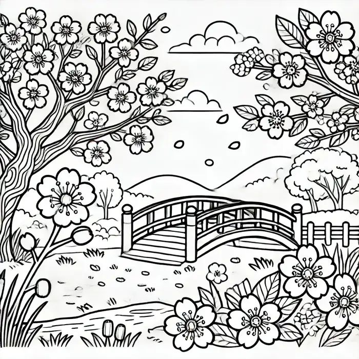 Tranh tô màu phong cảnh mùa xuân