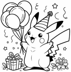 tranh to mau pikachu doi mu sinh nhat cute cho be