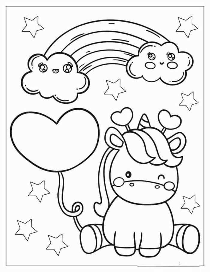 Tranh tô màu trái tim và kỳ lân siêu đáng yêu