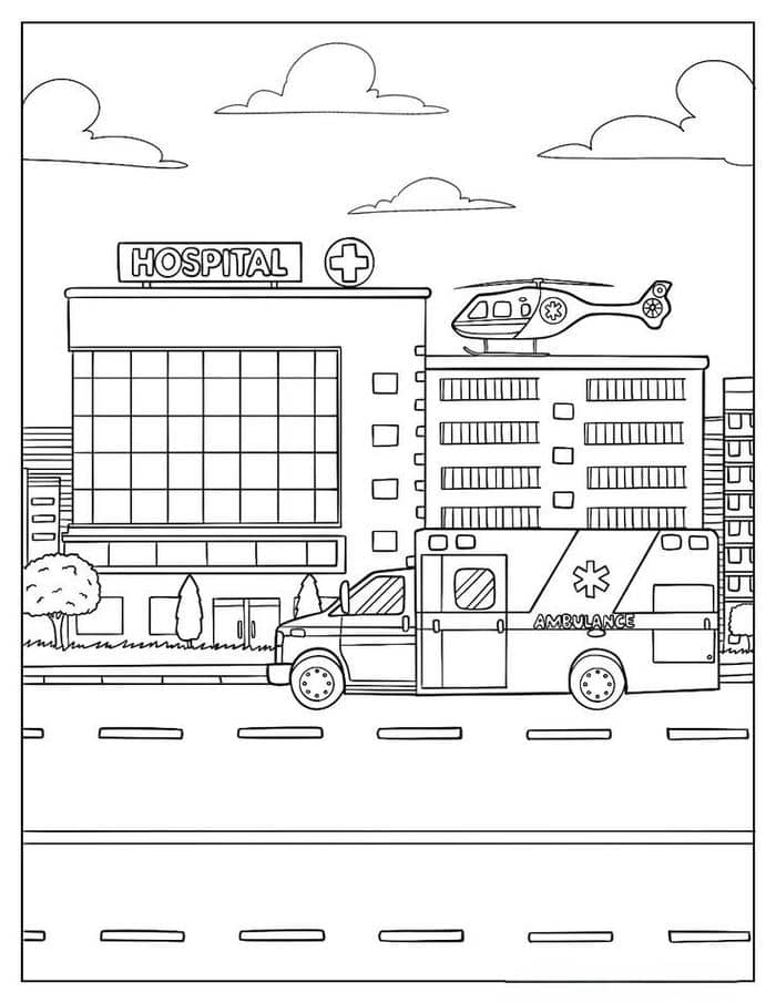 Tranh tô màu xe cứu thương cho bé