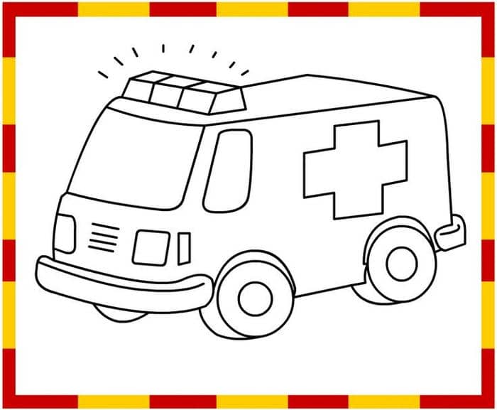 Tranh tô màu xe cứu thương đơn giản