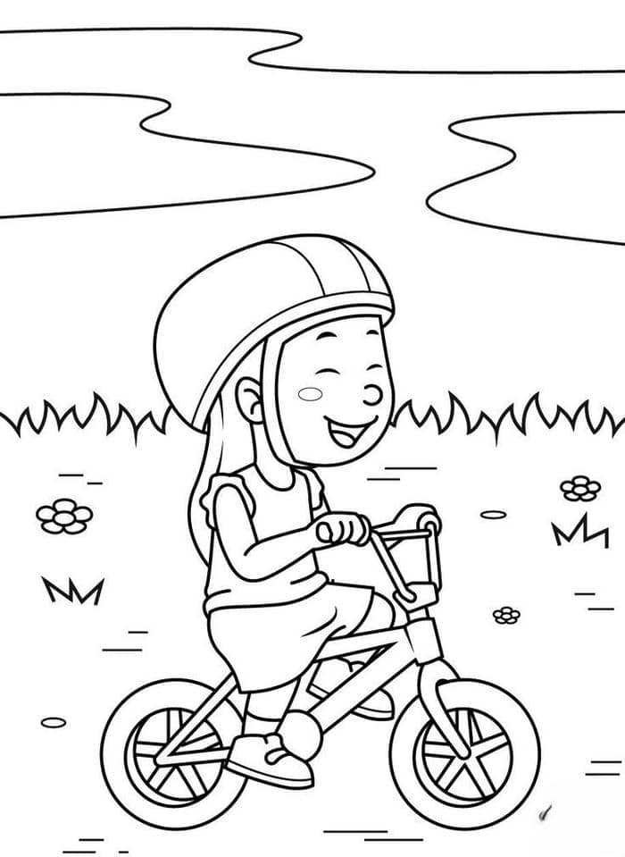 Tranh tô màu xe đạp ngộ nghĩnh cùng nhân vật hoạt hình