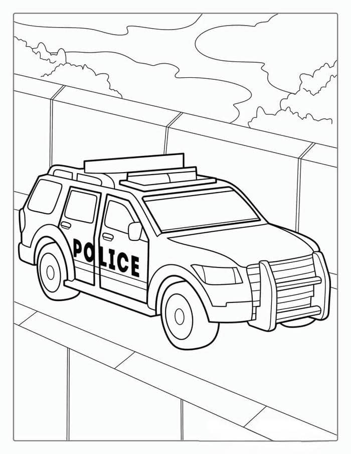 Xe cảnh sát tranh tô màu cho bé