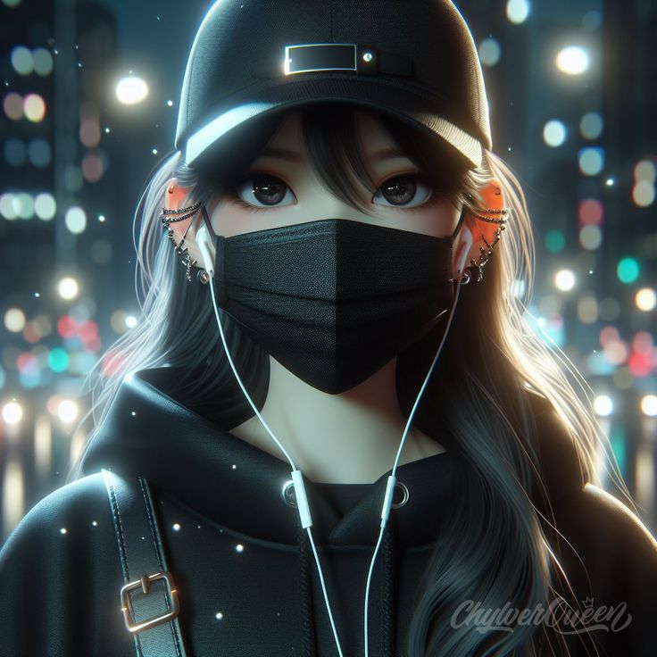 Anime nữ đeo khẩu trang đen 04