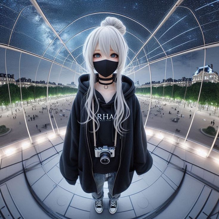 Anime nữ đeo khẩu trang đen 09