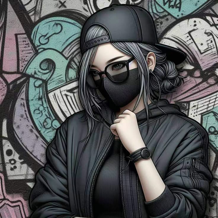 Anime nữ đeo khẩu trang đen 11