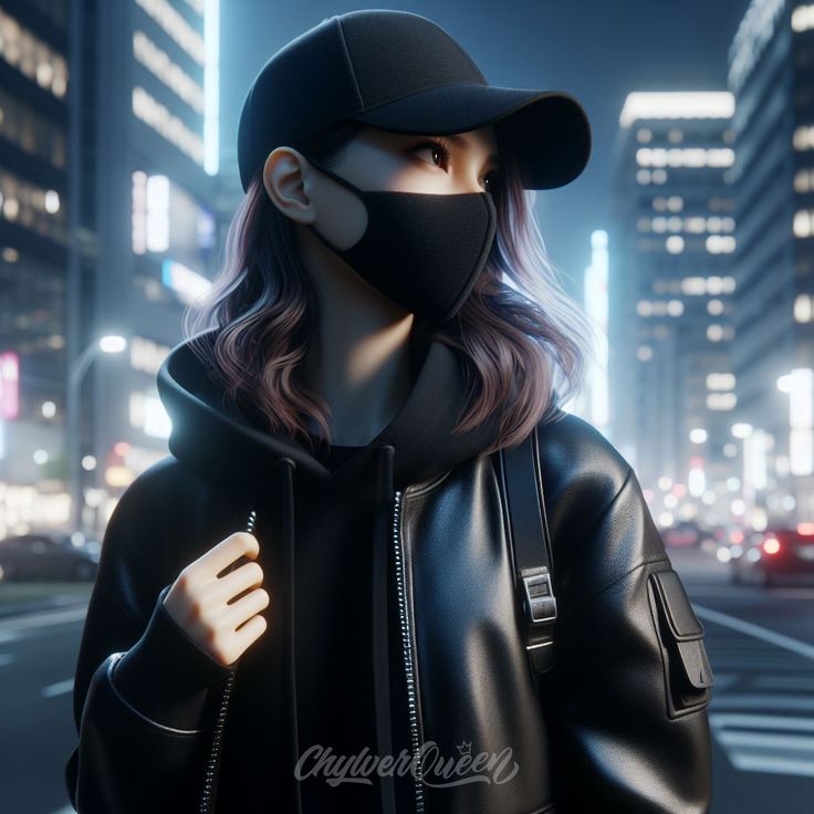 Anime nữ đeo khẩu trang đen 15